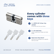 APECS AP v3 3 Star Euro Cylinder Key/Key Door Lock uPVC Composite Aluminium Timber 3 Keys