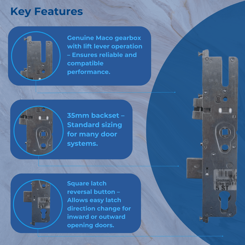 Maco GTS Genuine Gearbox - Lift Lever - Square Latch Reversal Button