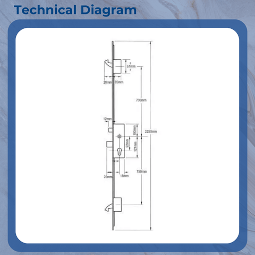 ERA Multipoint Door Lock – Split Spindle with 2 Small Hooks & Latch Deadbolt (730mm Top Hook to Spindle) – Option 2