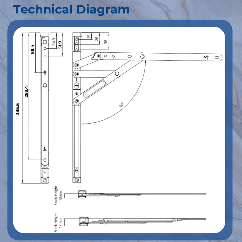 Horizon Egress Window Friction Stay Hinges True 90 Degree- 12" & 16" kits