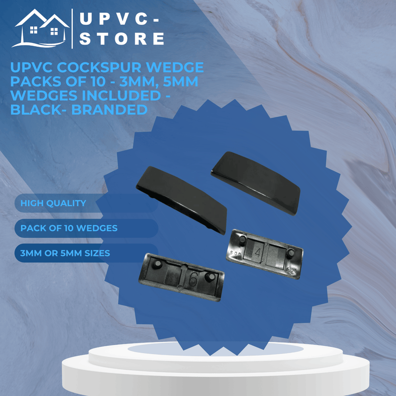 UPVC Cockspur Wedge Packs of 10 - 3mm, 5mm Wedges included - Black- Branded