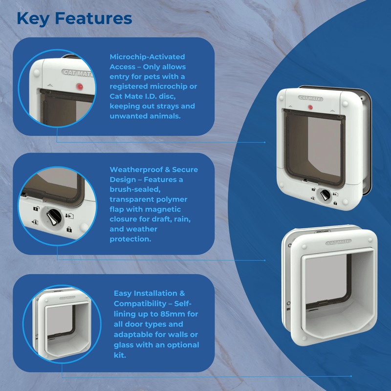Cat Mate Tamper Proof 4 Way Lock Microchip WhiteCat Flap White 24.6cm