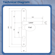 Stainless Steel UPVC Door Handle Lever Pad Offset 92mm/62mm PZ 211mm