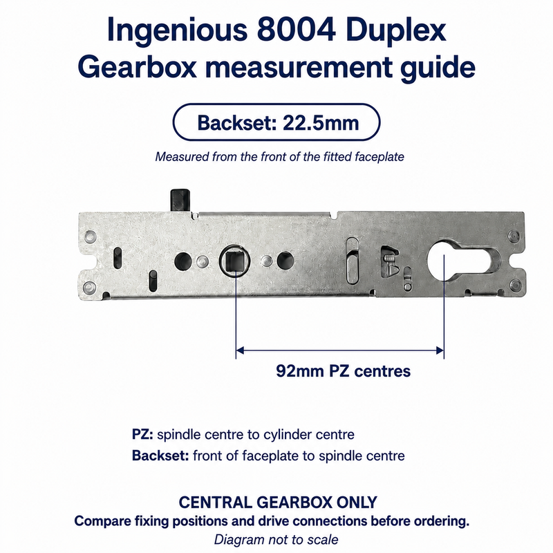 Ingenious 8004 measurement guide: 22.5mm backset and 92mm PZ centres
