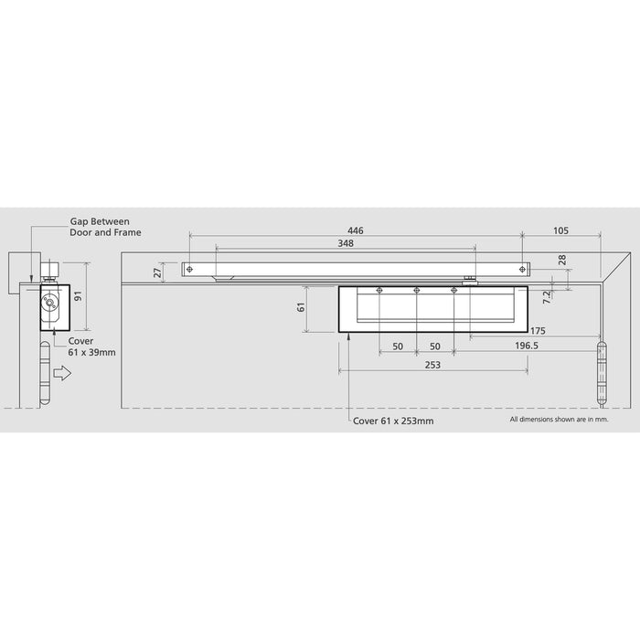 Fire Rated TS.11204 Slide Arm Door Closer Finished in Polished Gold - Size EN2-4