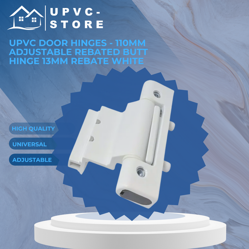 Upvc Door Hinges - 110mm adjustable Rebated Butt Hinge 13mm Rebate White