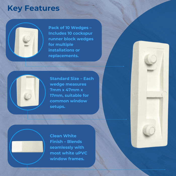 Pack Of 10 - Cockspur Runner Block Wedge 7mm - 7x47x17mm White 