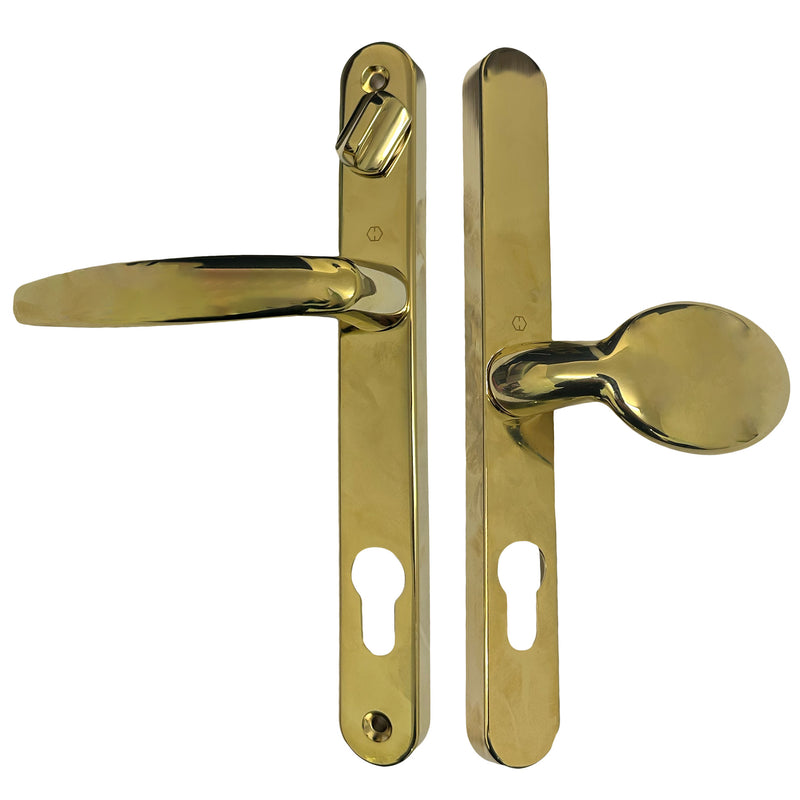 Hoppe Resista Atlanta Gold Sprung Offset Lever/Pad 92PZ/62PZ Door Handle with Snib  215mm Screw Centres
