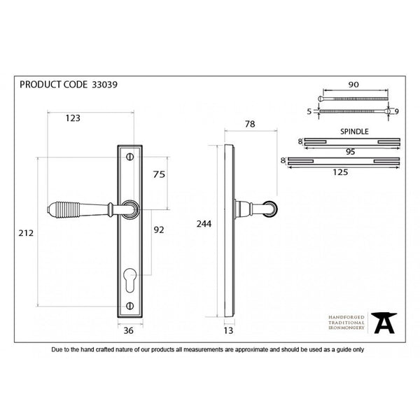 Anvil Aged Brass Reeded Slimline 92mm Door Lever Espag Lock Set