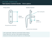 Yale Quartus cranked handle technical dimensions: 43mm fixing centres and 10mm spindle