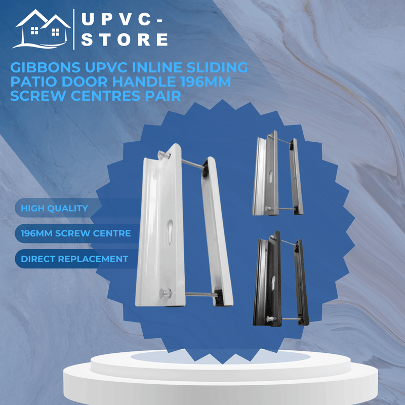 Gibbons UPVC Inline Sliding Patio Door Handle 196mm Screw Centres Pair