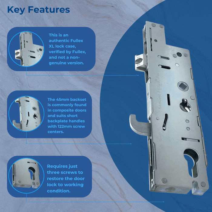 GENUINE FULLEX XL UPVC DOOR LOCK CENTRE CASE SINGLE SPINDLE 45MM