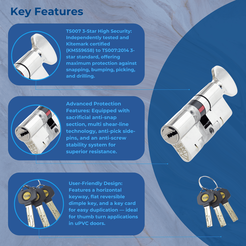YALE Platinum Thumb Turn Cylinder Lock Anti Snap Bump High uPVC Door Euro Barrel - UPVCSTORE