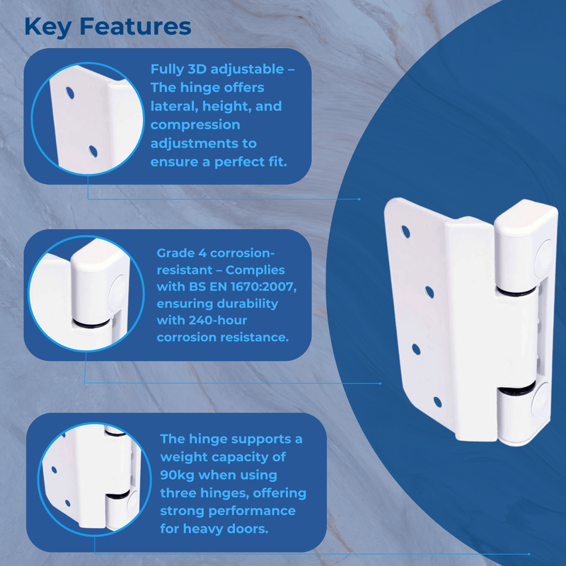 White Era Laird Challenger 3D Butt Rebate Door Hinge for Timber Composite Doors composite door hinges - UPVCSTORE