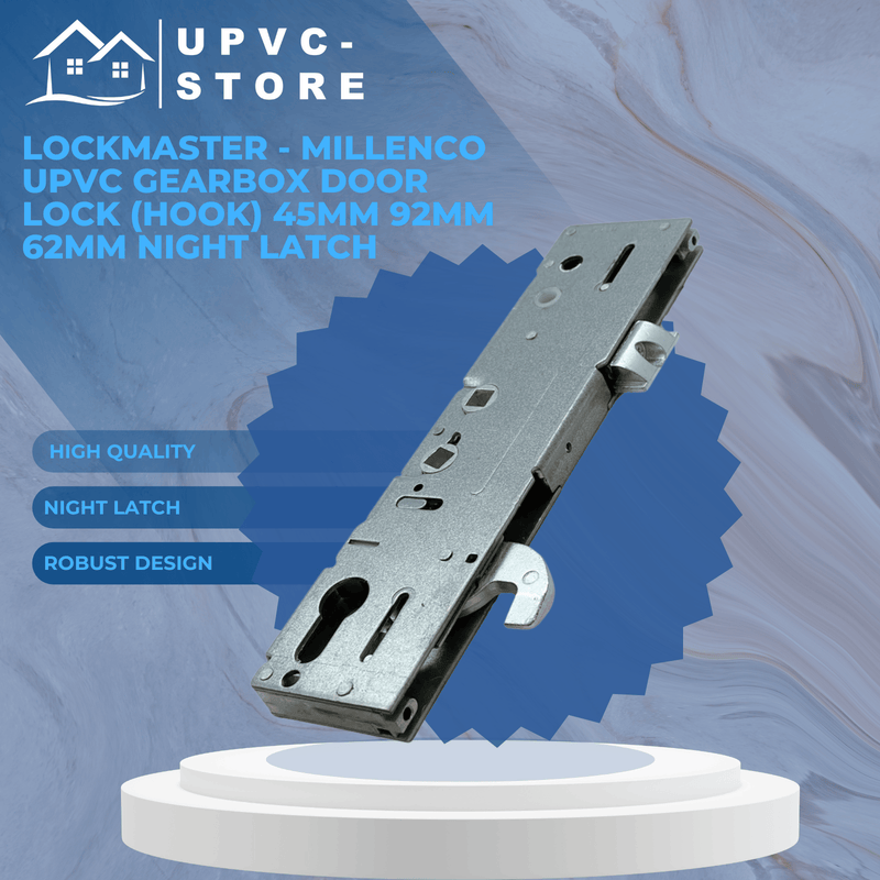 Lockmaster - Millenco Upvc Gearbox Door Lock (Hook) 45mm 92mm 62mm Night Latch