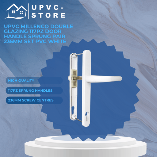 UPVC Millenco Double Glazing 117pz Door Handle Sprung Pair 235mm Set PVC White