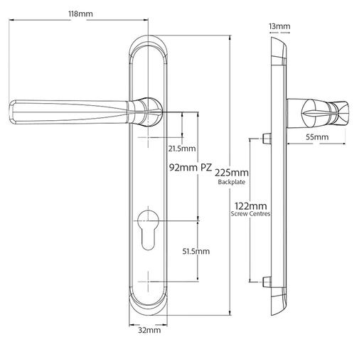 (Opening Sales) Polished Chrome uPVC & Composite Door Handle – 122mm Screw Centres, 92PZ Sprung Mechanism