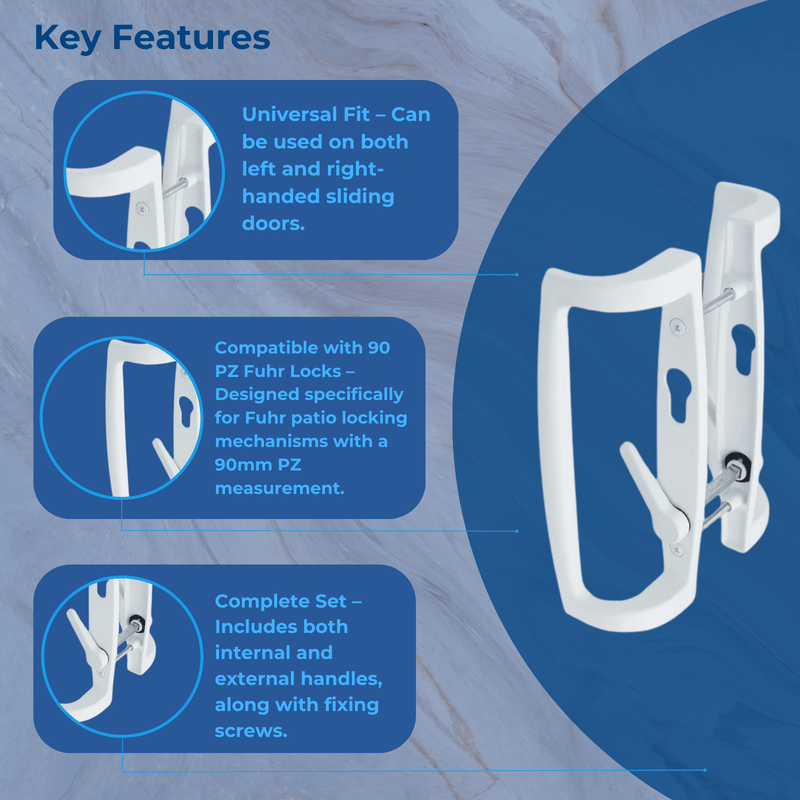 uPVC Fuhr Sliding Patio Door D Handle 90pz - Inline Lever Pair Set Ellbee Caravan Compatible