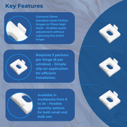 UPVC 4mm Friction Hinge Packers Window Stay Spacer Convert 13 to 17mm Stack Pack