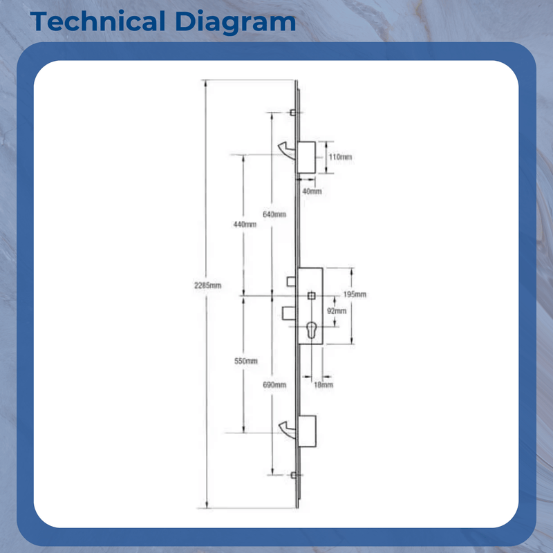 GU Europa Multipoint Door Lock – Split Spindle, Latch, Deadbolt, 2 Hooks, 2 Outboard Rollers (440mm Top Hook to Spindle)