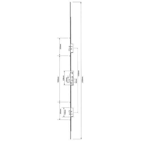 Fullex XL Latch, 3 Hooks, 2 Anti-Lift Pins, 4 Rollers - 1000mm