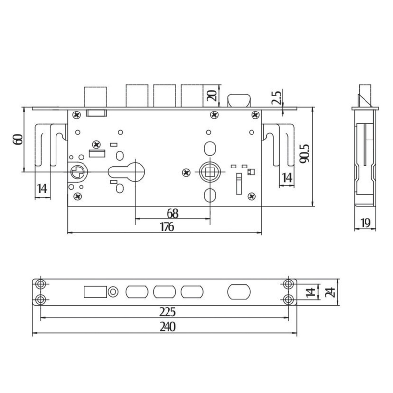 Hooply 1021 Multipoint Door Lock Gearbox - 60mm Backset / 68mm Centers (MP96700)