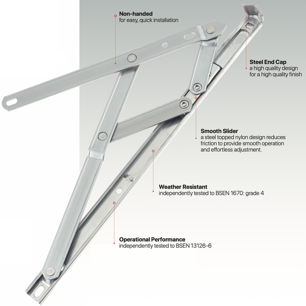 uPVC Universal Window Hinge Double Glazing Friction Stay PVC 17mm Stack 8 inch 16 inch Universally Handed Ferretic stainless steel grade 430