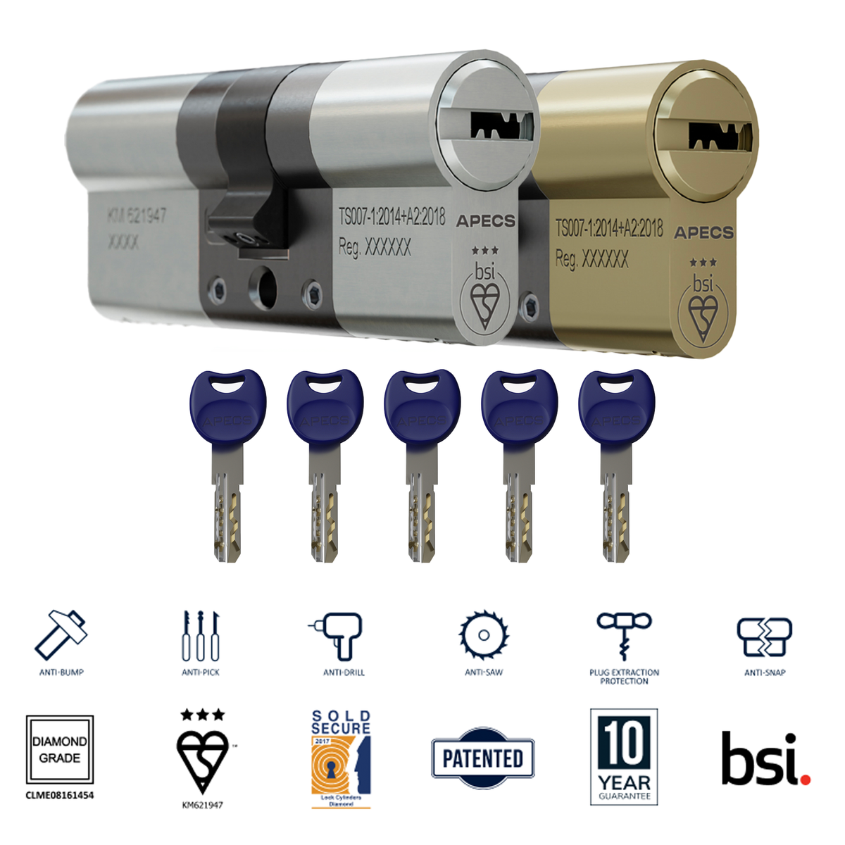 APECS AP 3* Star Euro Cylinder Door Lock uPVC Aluminium Timber Door Ba ...