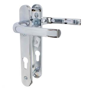 (Composite doors only 44mm thick) Pair of 92PZ Short backplate Polished Chrome Sprung Lever/Lever uPVC Door Handle Set 122mm Screw Centres