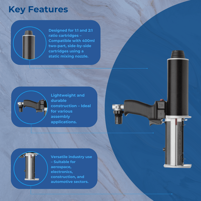 400ml Pneumatic Dual Cartridge Adhesive Gun – 1:1 & 2:1 Ratio DP400-100-01