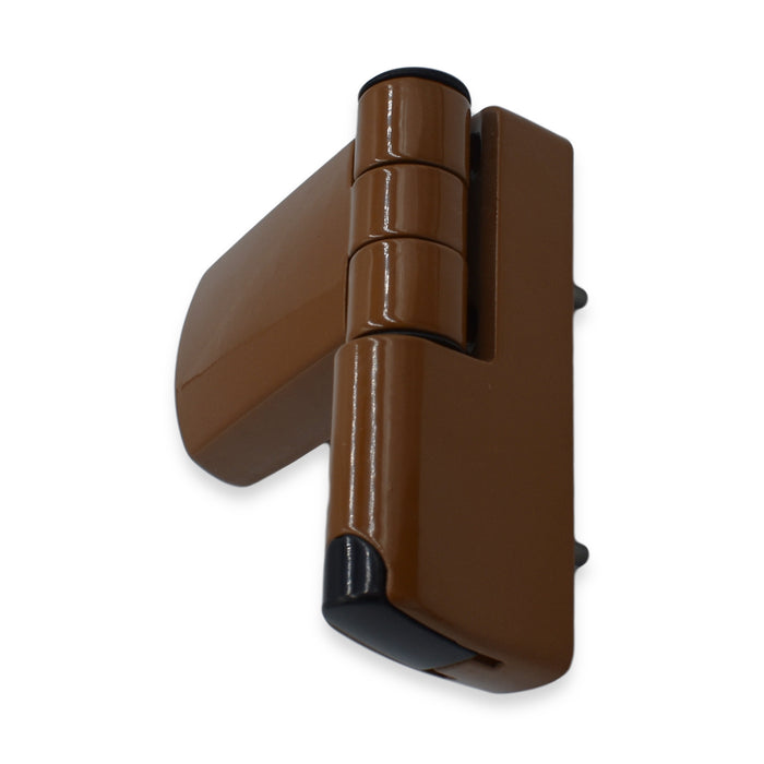 TROJAN PATRIOT MIDI FLAG HINGE IN SATIN SILVER & BROWN OAK FOR UPVC DOOR