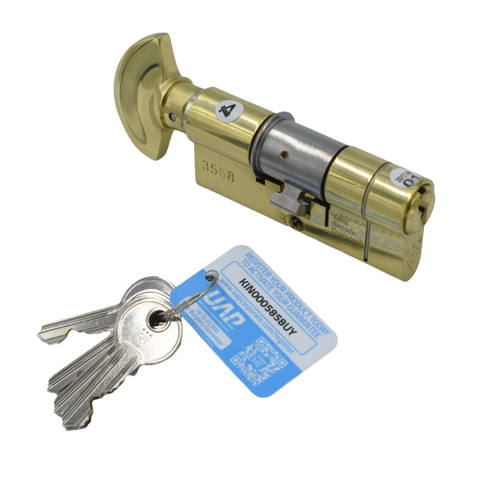 35/35 Thumb turn Brass UAP Kinetica TS007 3 Star Diamond Standard Anti Snap Euro Cylinder