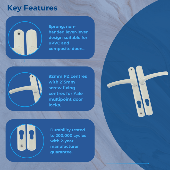 Yale Superior uPVC Door Handle Sprung Lever Lever Set PZ 92mm 215mm Fixings
