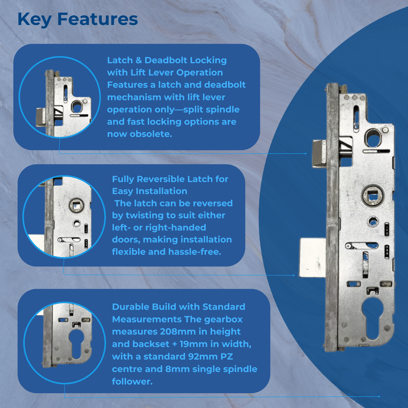 GU Old Style 40mm Replacement Multipoint Door Lock Gearbox – Lift Lever Operation