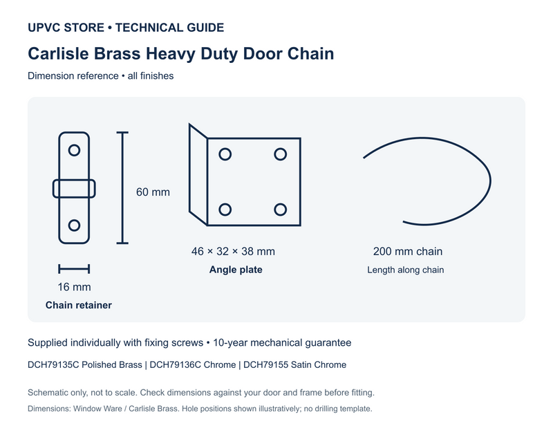 Carlisle Brass Heavy Duty Door Chain — Satin Chrome, 200mm