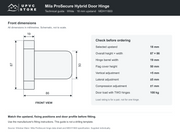 Mila ProSecure white 18 mm hinge technical diagram: 87 x 86 mm, 19 mm barrel, 50 mm cover and three-way adjustment