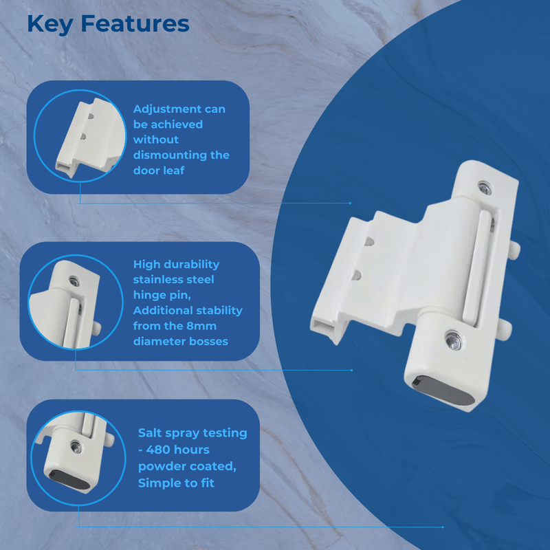 Upvc Door Hinges - 110mm adjustable Rebated Butt Hinge 13mm Rebate White