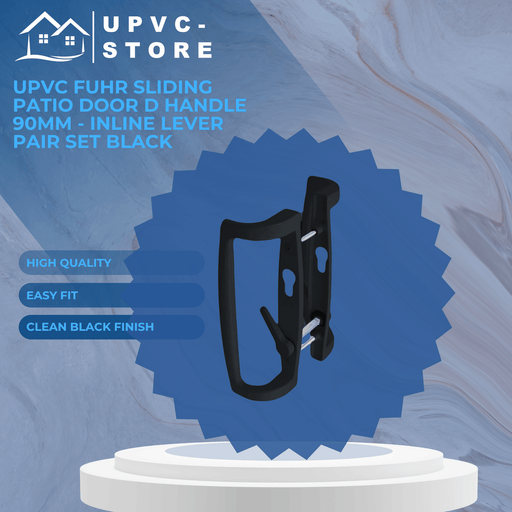 Black uPVC Fuhr Sliding Patio Door D Handle 90mm Inline Lever Pair Set