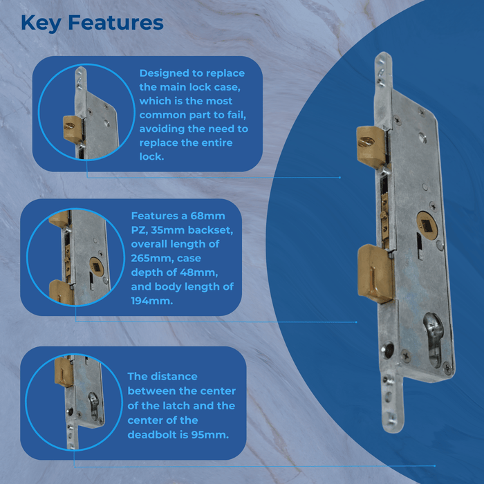 UPVC Door Lock Gearbox Fullex SL16 Multipoint Centre Case 35mm Backset