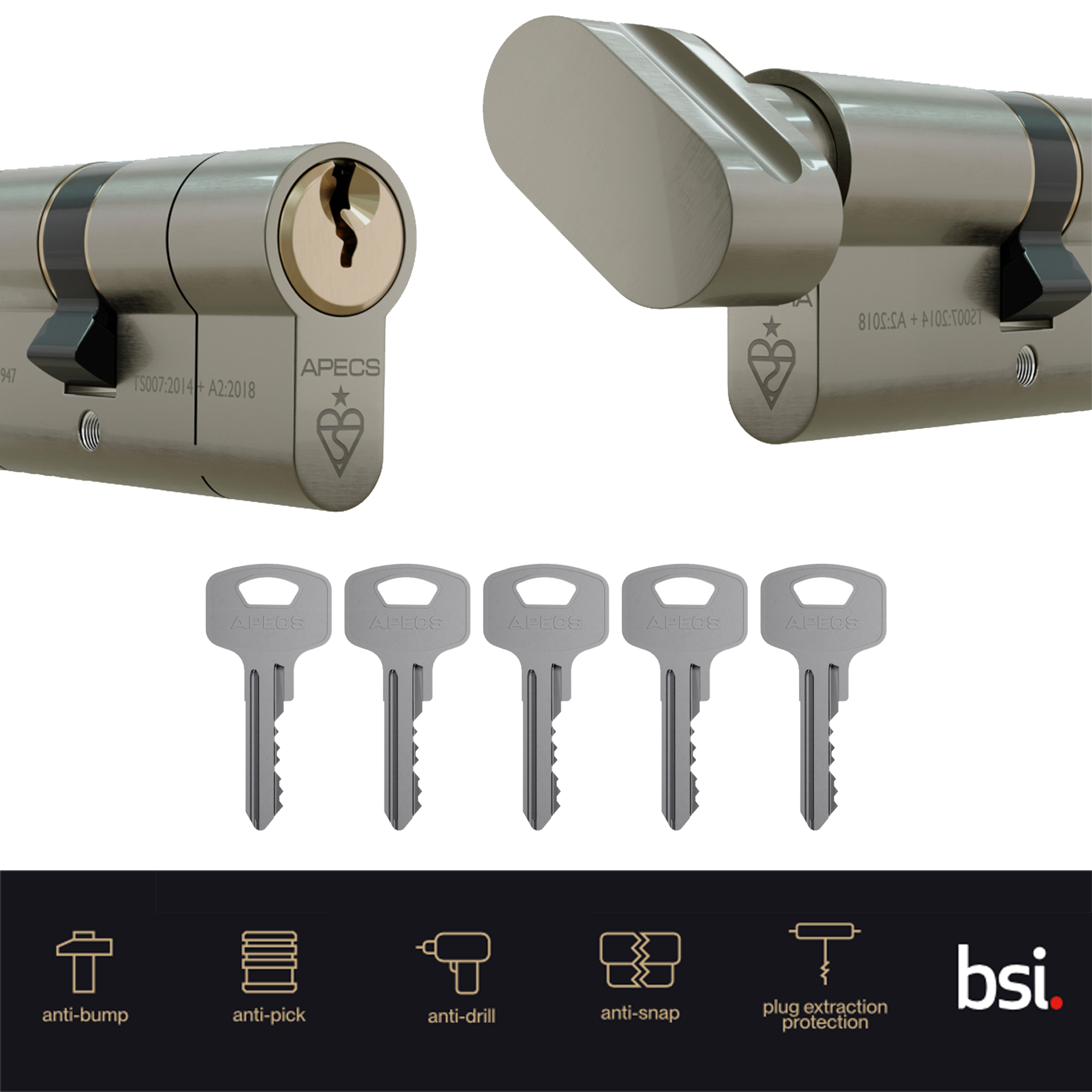 Apecs XS 1* Euro Cylinder Door Lock Dual Colour Thumb Turn uPVC Alumin ...