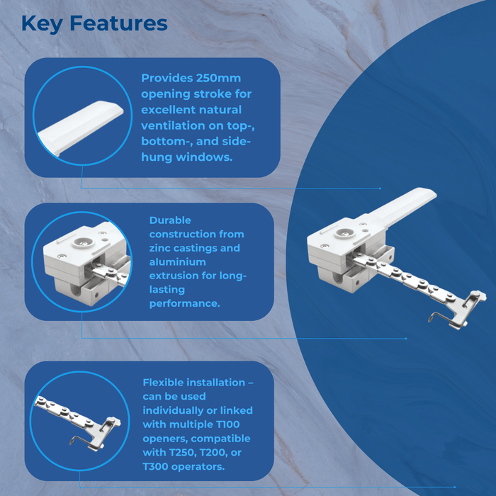 Highline T100 Manual Chain Window Opener – Durable Manual Window Control System