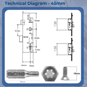 XL Refurbishment Kit with 2 Anti-Lift Hooks – Multipoint Door Lock Repair Solution -35mm or 45mm Backset – Multipoint Lock Repair Set