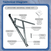 uPVC Universal Window Hinge Kit Double Glazing Friction Stay PVC 13mm 17mm Stack 8 10 12 16 20 24 inch
