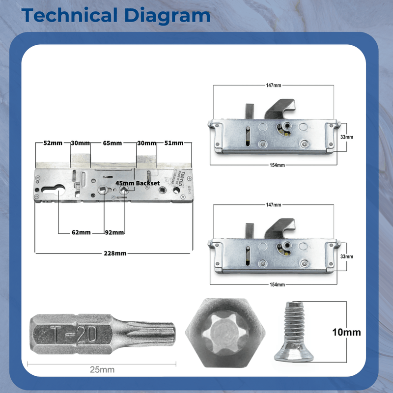 Genuine Lockmaster Mila Master Multi Point Upvc Gearbox Door Lock 45mm - Mila Anti-Lift Hook Door Lock Refurbishment Kit