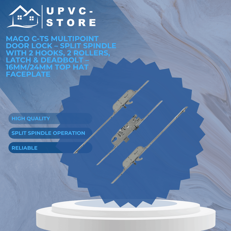 Maco C-TS Multipoint Door Lock – Split Spindle with 2 Hooks, 2 Rollers, Latch & Deadbolt – 16mm/24mm Top Hat Faceplate