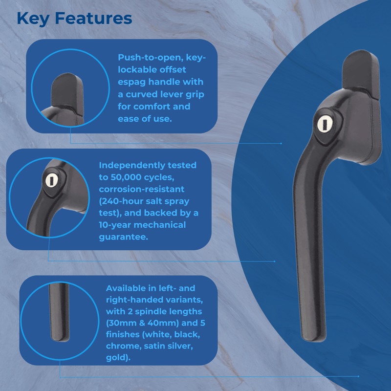 uPVC Universal Window Handle Cranked Double Glazing Locking Espag Replacement