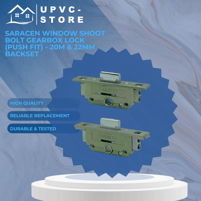Saracen Window Shoot Bolt Gearbox Lock (Push Fit) - 20m & 22mm Backset