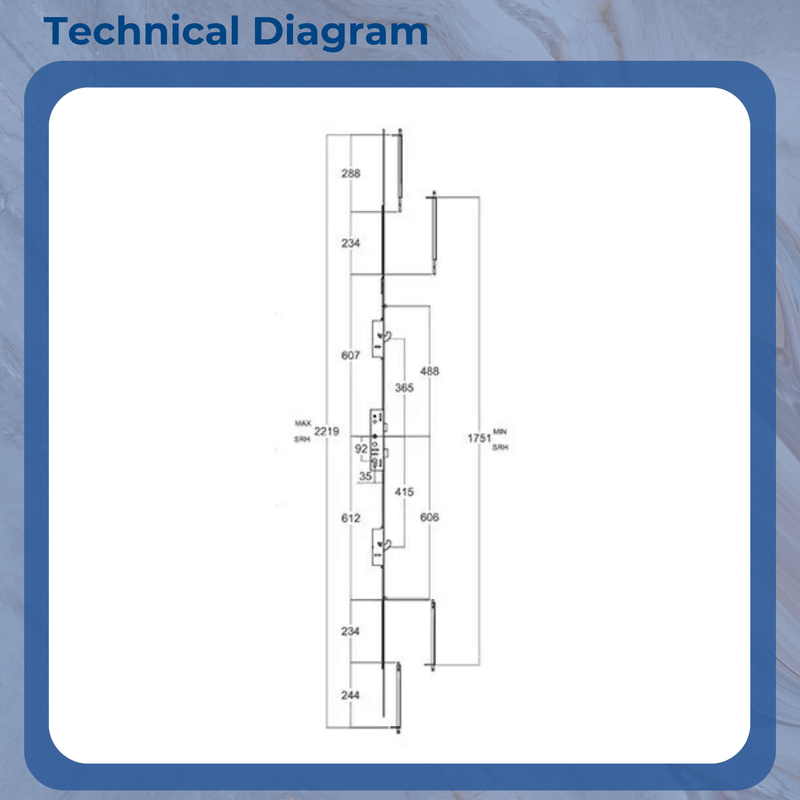Lockmaster Multipoint Door Lock – 2 Hooks, 2 Rollers, Latch & Deadbolt – Lift Lever or Double Spindle Operation (365mm Top Hook to Spindle)