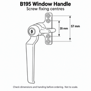 B195 handle fixing centres: internal 35 mm and external 57 mm