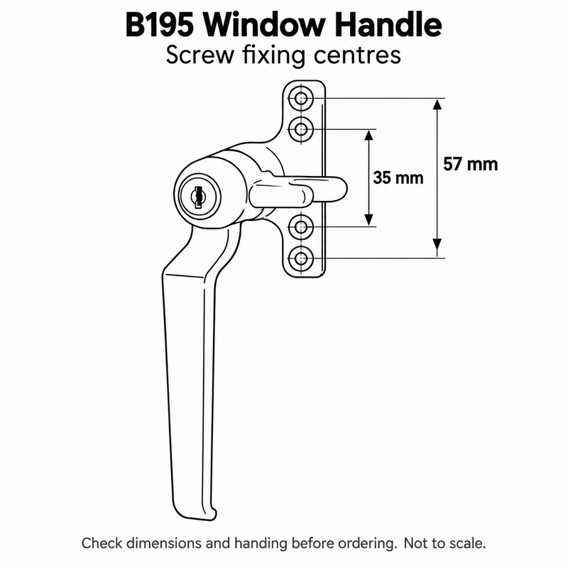 B195 handle fixing centres: internal 35 mm and external 57 mm
